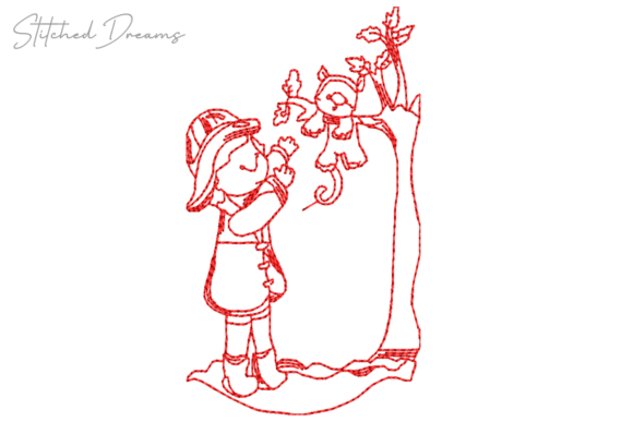 Girl Playing with Teddy Bear Embroidery: A Touch of Childhood Charm