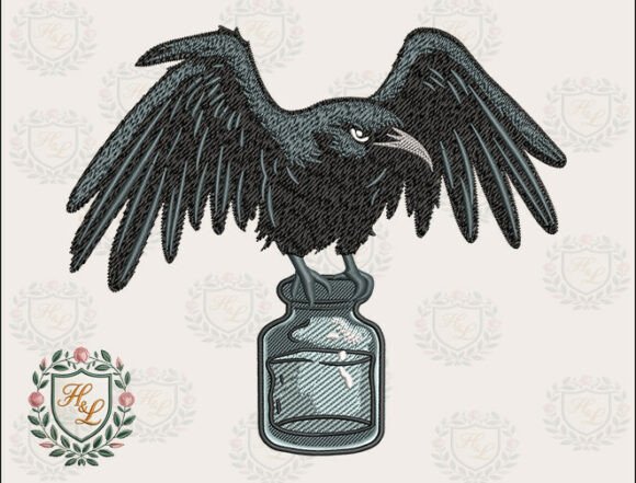 Raven in a Jar Embroidery Files: A Dark Whimsy Design for Etsy Sellers