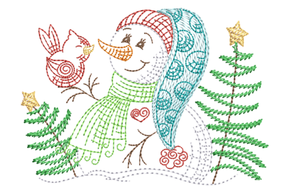 Snowman and Redbird Embroidery Design